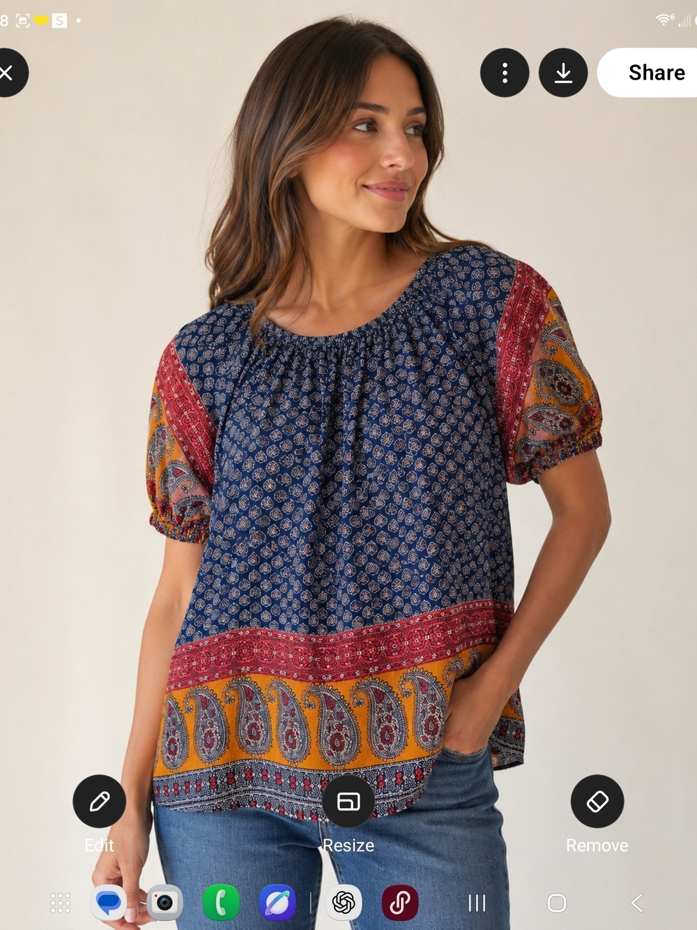 beachlunchlounge Navy, Mustard & Red Paisley Puff-Sleeve Tunic